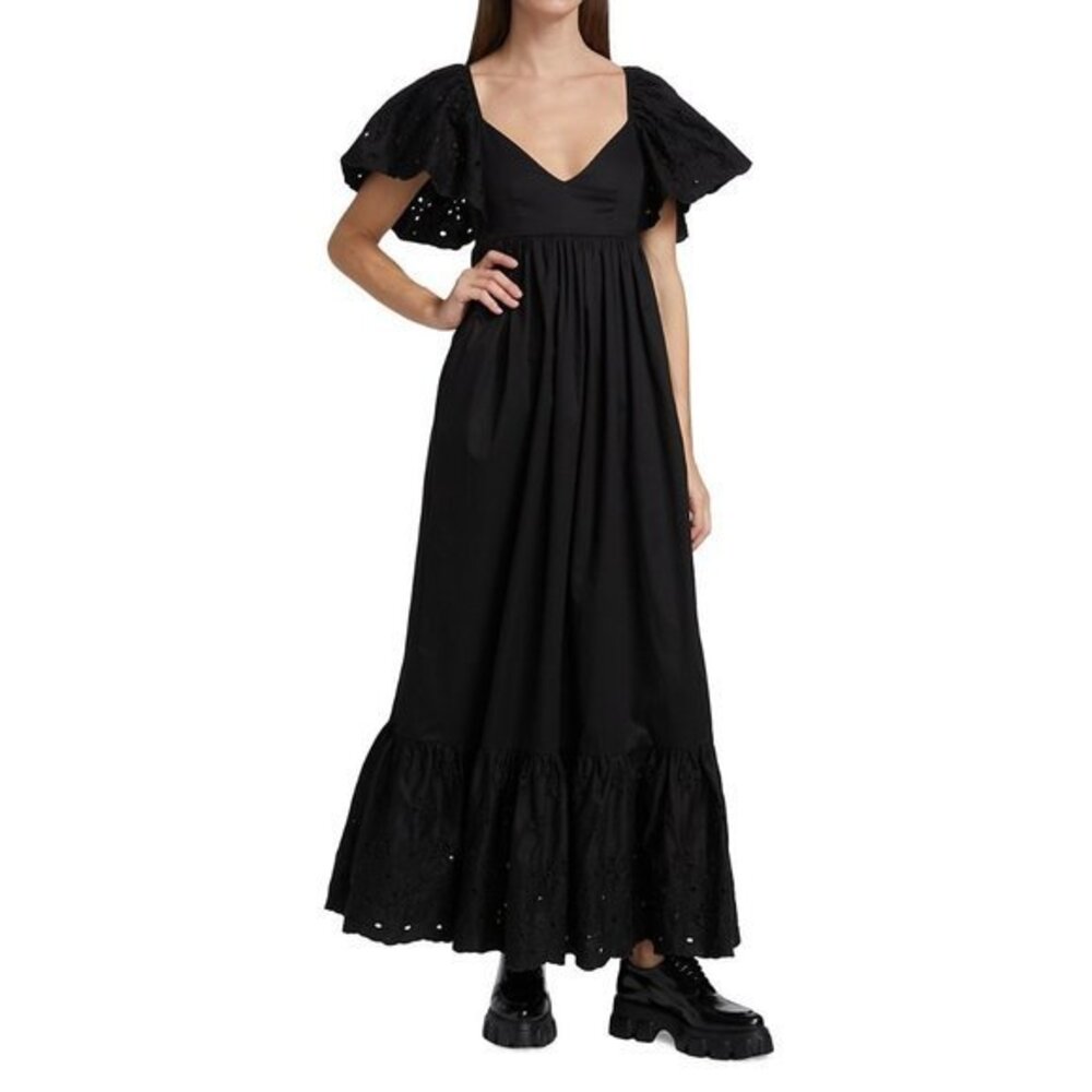 NWOT EN SAISON Barnette Eyelet BLACK Maxi Dress SIZE XS